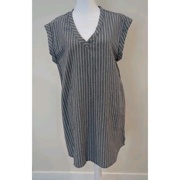 Rhythm. Dresses & Skirts - Rhythm. made For adventure Dress Linen Blend Denim Blue Stripe Sleeveless V Neck
